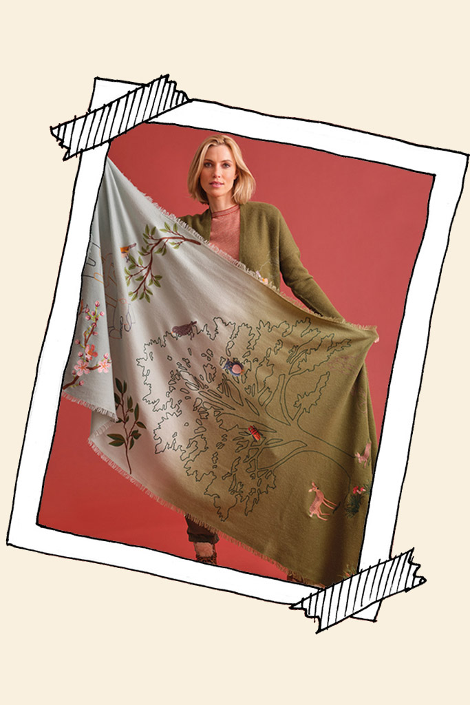 2_THEHOLYGOAT Bestickter beiger breiter Schal